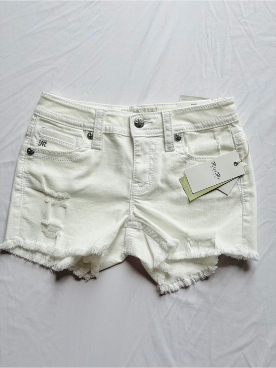 Miss Me Pants - Miss Me Mid-Rise Shorts - Size 26 - White Slim Cut Off Denim Rhinestone Pockets